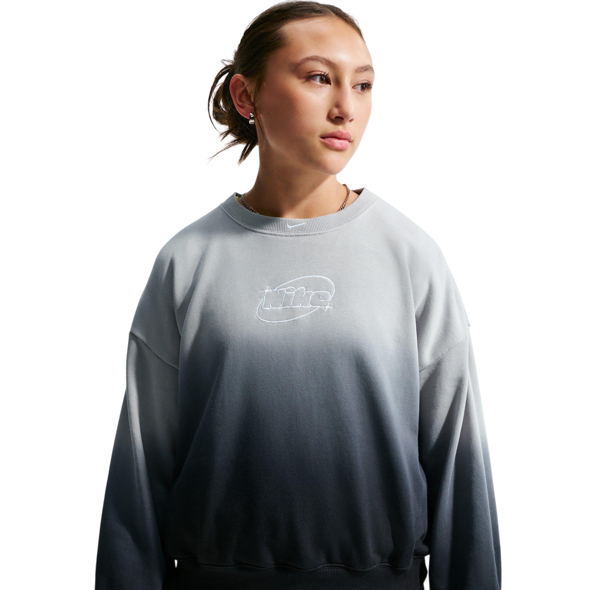 Nike Big Girls' Studio Fleece Lightweight Oversized Graphic Crew - Lt Smoke Grey/Black - LT SMOKE GREY/BLACK
